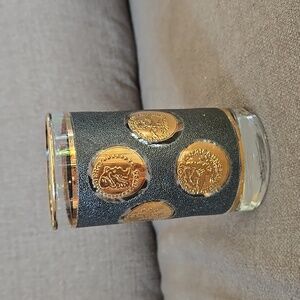 Libbey 22K Gold Glasses (2) Mid Century Modern Antique Coins Pressed n Glass